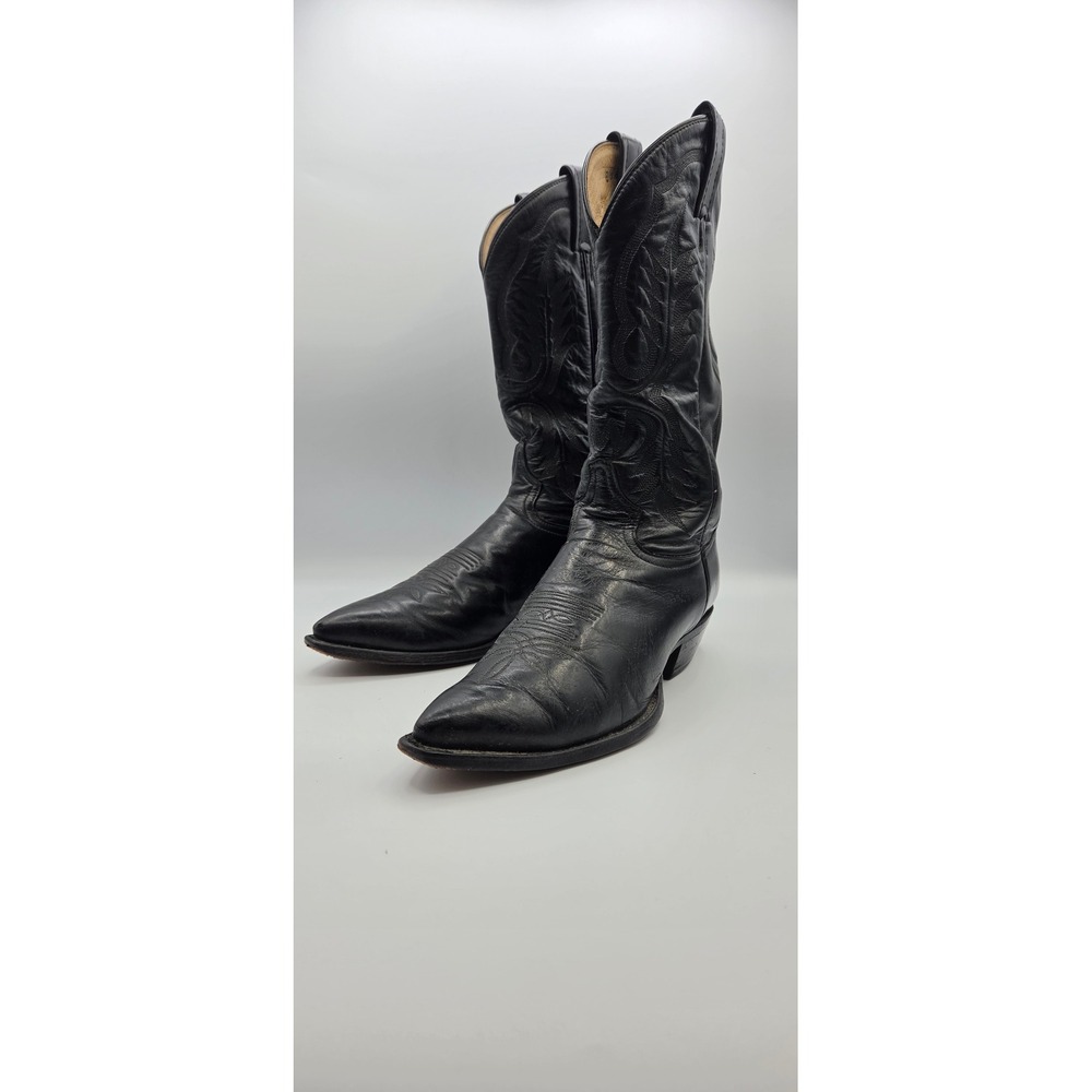Tony Lama 2921 Men's Cowboy Boots 9D Black Leather Pointed Toe Vintage USA